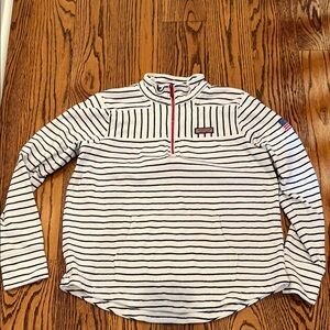 Vineyard Vines Navy Striped Pullover with Red Zipper